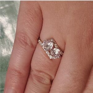 Fine Silver Plate Cubic Zirconia 2-Stone Ring size 5